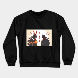 bunny (burning) and year of the cat godzilla Crewneck Sweatshirt